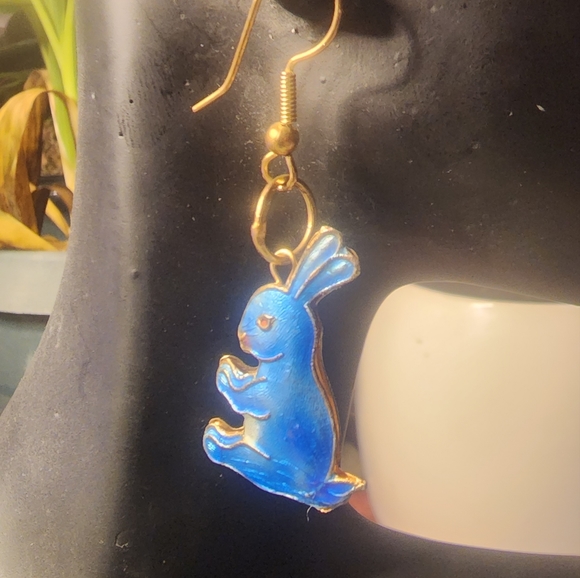 Blue Bunny Enamel Earrings - Picture 7 of 9